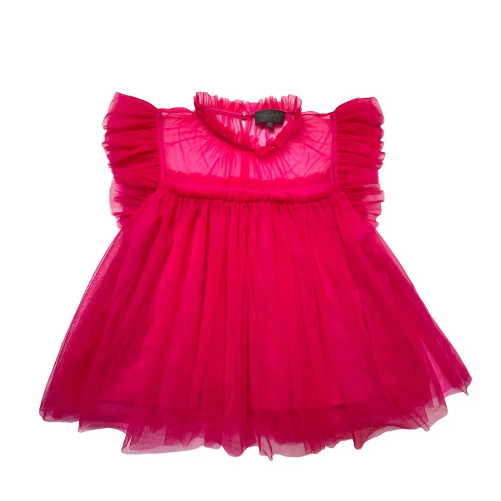 Sunday in Brooklyn Anthropologie Pink Tulle Ruffle Babydoll Top XL Hot Pink